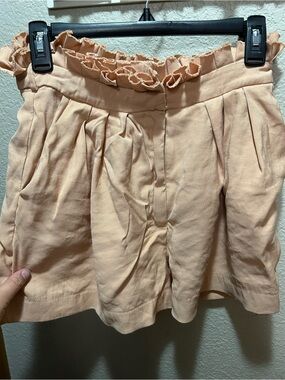 High-Waist Peach Paperbag Shorts - Women